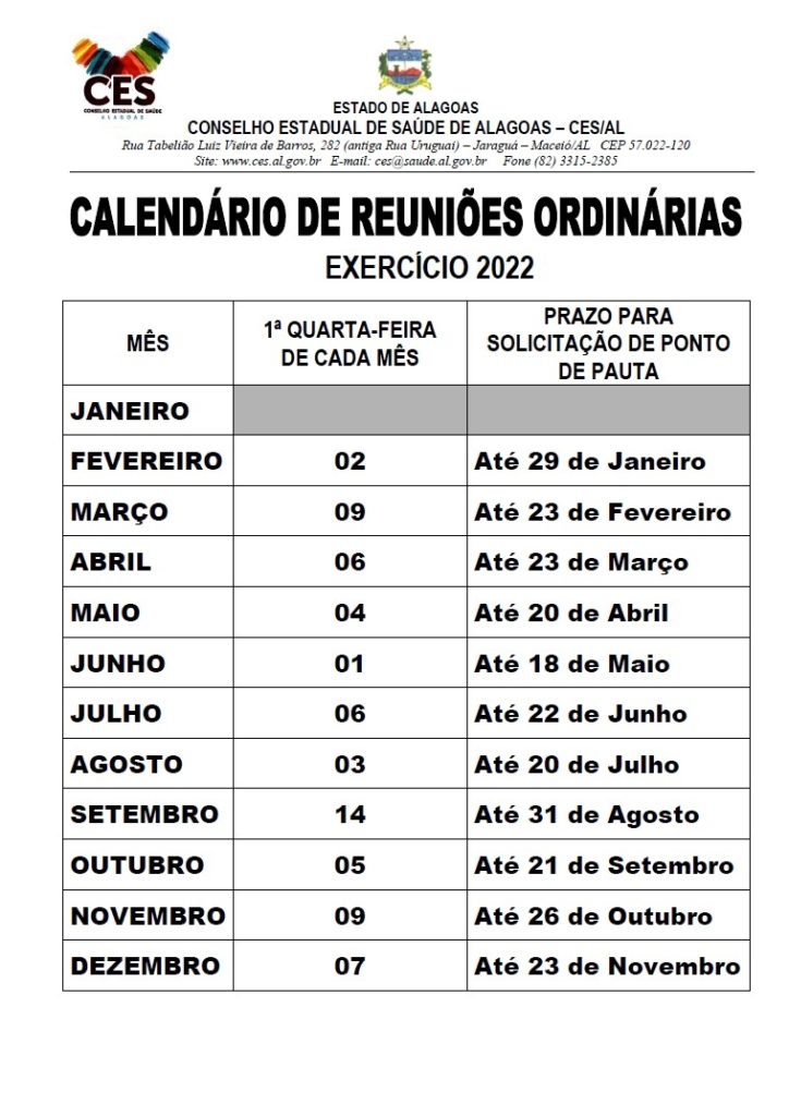 CALENDÁRIO DE REUNIÕES